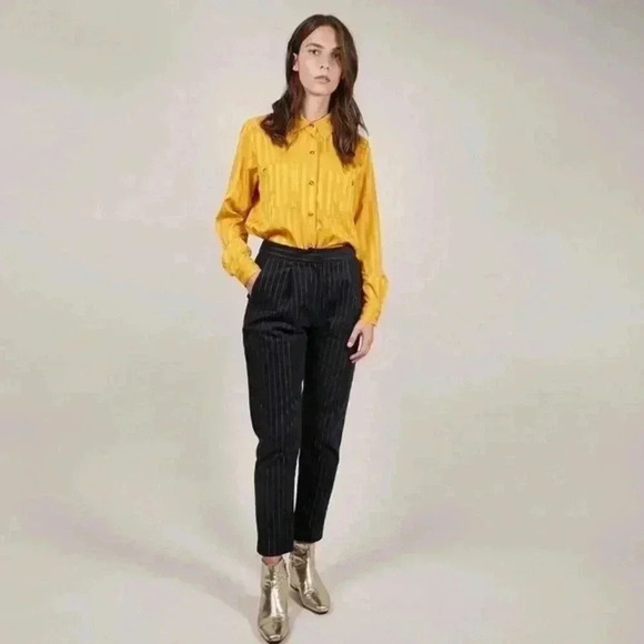 FRNCH women’s CHAFIANE STRIPED button down SHIRT yellow sz Small used no flaws - Picture 12 of 12